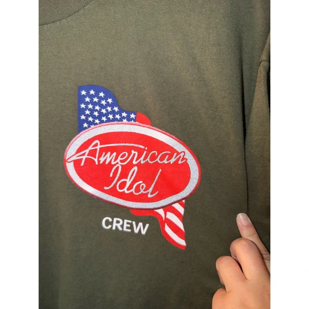 Vintage American Idol Crew T-Shirt‎ XL Olive Green Lights Production Tee AAA